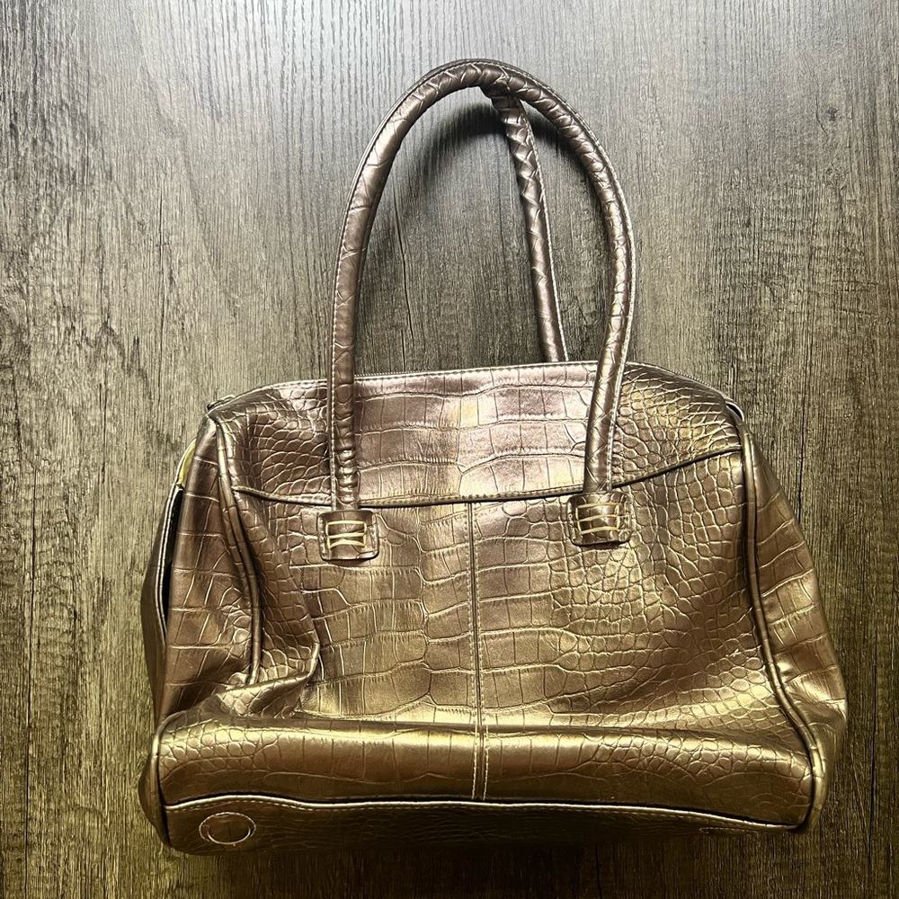 Metallic Crocodile Shoulder Bag